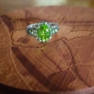 Sterling Silver Oval Pave Peridot Ring